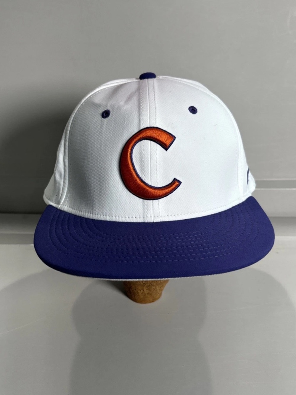Nike White/Purple Clemson Tigers Team Baseball True Performance Fitted Hat Omaha